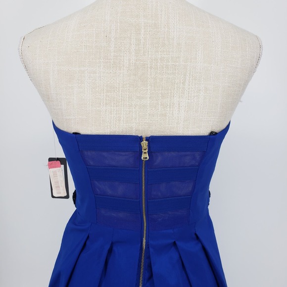 Guess Strapless Fit & Flare Dress 2 Embellished Beaded Lace Trim Sweetheart Blue - Picture 7 of 10